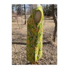 Vtg   60s Green Shift Dress Hawaiian Psychedelic Cotton Sateen Tiki Sz L xl