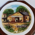 Vintage Wall Plaque Octagon Wood W ceramic Tile Blacksmith Livery Country Scene