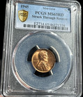 1945 Mint Error Lincoln Penny Pcgs Ms65 Rd  Struck Through Reverse  Trueview 