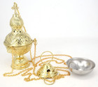 Polished Brass Hanging Incense Burner Embossed Cross Censer Without Bells 9 In