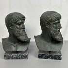 2pc Faux Bronze Zeus poseidon Greek God Bust Statues Signed G  Lioulias Marble