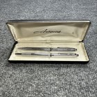 Vintage Autopoint Chrome Silver Trim Twist Ball Point Pen   Pencil Set With Case