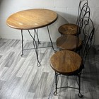 Vintage Wrought Iron Ice Cream Parlor Table And Chairs Mcm Wood Bistro Antique