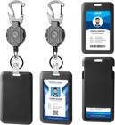 2 Pack Retractable Keychain With Id Card Holder  Heavy Duty Carabiner Badge Hold