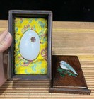 6  Old Chinese Huali Wood Carved Inlay Gem Jade Flower Bird Box Case