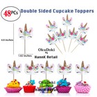 48 Pack Rainbow Unicorn Cupcake Toppers Picks Double Sided Cake For Birthday Usa