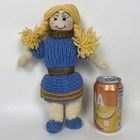 Vtg 12  Handcrafted Crochet Knit Stuffed Doll Blue Dress Blonde Hair Blue Eyes
