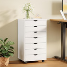 7 Drawer Chest Mobile Storage Cabinets Wooden Dresser With Wheels Room Organizat