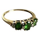 Vintage 9ct Gold Ring Diamond Green Diopside Trilogy 3 Stone Hallmarked Size O