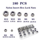 180 Pcs Nylon Insert Hex Lock Nuts M3 M4 M5 M6 M8 M10 M12 Assortment Kit 304    