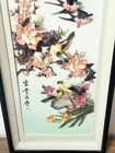 Vintage Framed Chinese Shell Art Birds Flowers Scenery  