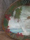 Early Antique Wood Gooseneck Butter Paddle W Old Christmas Landscape Painting