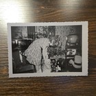 Vintage B w Photograph Of Young Girl Playing With Large Doll By Christmas Tree