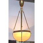Vintage Art Deco Brass Pendant Ceiling Light   Milk Glass Shade Hanging Fixture