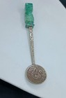 Vintage Alpaca Mexico Silver Spoon Aztec Mayan Carved Green Stone Souvenir 4 