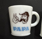 2 Vintage Mama   Papa Hazel Atlas Milk Glass Coffee Cup Mug Set C Handles  1