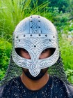 Medieval Viking Helmet   Authentic Etched Warrior Battle   Larp