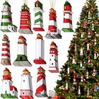  36 Pcs Christmas Lighthouse Wooden Ornaments For Christmas Trees Miniature 