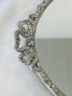 Vintage Silver Vanity Dresser Tray Geometric Design Bows Oval Ornate Mirror 12 