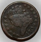 1809 6 Classic Head Half Cent - 9 Over Inverted 9 - Rim Damage - Us 1 2c Coin