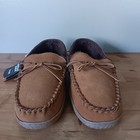 Men s Moccasin Suede Slippers W faux Fur Lining Memory Foam House Shoes Size 10