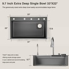 33x22 Inch Flying Rain Stainless Steel Watefall Kitchen Sink With Faucet Black