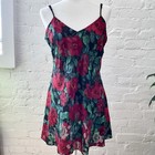 Vintage Victoria   s Secret Gold Label Red Floral Chemise Slip Dress Lace Up Sz L