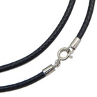 2mm Black Leather Cord Necklace Sterling Silver Spring Ring Clasp 16-32  Chain