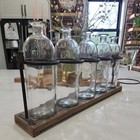 Rustic Farmhouse 5 Glass Bottle Vase Set  Wood Metal Rack Centerpiece Decor 23 w