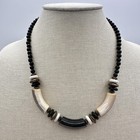 Vintage 90s Tribal Choker Necklace Bead Bone Black White Brown Statement Jewelry