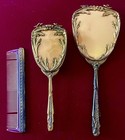 Vtg  Globe 3pc Vanity Set  Handheld Mirror  Hairbrush  Comb 24k Plated Goldtone