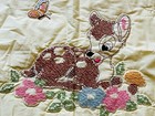 Vtg Handmade Bambi Crib Quilt Baby Blanket Cross Stitch Flower Thumper Yellow