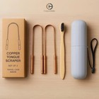 Tongue Scraper Set 2 Pack    pure Copper Cleaner Kit With Bamboo Toothbrush With C