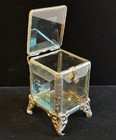 Antique Beveled Glass Jewelry Box Casket Hinged Floral Trinket Vanity Silver 3 