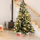 4 5 6 7ft Snow Flocked Christmas Tree With Lights Red Berry Pinecone Xmas Home