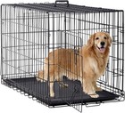 Bestpet 48in Dog Crate Foldable Metal Kennel Double Door Tray Large Breed Black