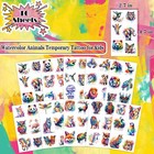 Watercolor Animals Temporary Tattoo For Kids - 60 Styles Temporary For Girls Boy