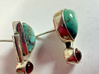 Sterling Silver Earrings Turquoise Amber Mosaic Shapes Signed Pierced