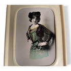 Antique Celluloid Pocket Mirror Edwardian Hand-tinted Photo Lady Portrait Woman