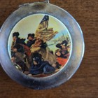 Vintage George Washington Revolutionary Scene Pill Trinket Box Silver Tone Metal