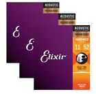  3 Sets Elixir 16027 Nanoweb Acoustic Guitar Strings Light 11-52 Phosphor Bronze