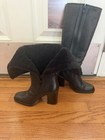 Women s Leather Shearling Style Knee High Zip Boots Square Toe Black 6 Italy