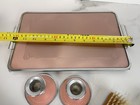 Vintage 6-piece Vanity Set Pink Peach Art Deco Brush Candle Holder Storage T1026