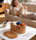 Birdock 1pc Large Wood Yarn Bowl With Lid