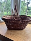 Vtg Brown Wicker Market Basket Large W handles Oval Cottage Core Gathering 16   