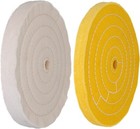 Powertec Assorted 8 Inch Buffing Wheels Set W arbor Hole W white And Yellow  2pk