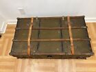 Vintage Wood Steamer Trunk W Tray Chest Coffee Table Storage Box Antique Decor 2