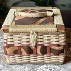 Vintage Wicker Sewing Basket Pink Trim Red Interior 8 5    X 8 5    X 5 5   