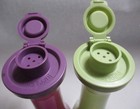 Vtg Tupperware Mini Hourglass Salt Pepper Shaker Set Magenta   Lime Green 831-48