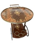 Vintage Italian Inlaid Tea liquor Bar Cart  Lacquered Wood Marquetry Drop